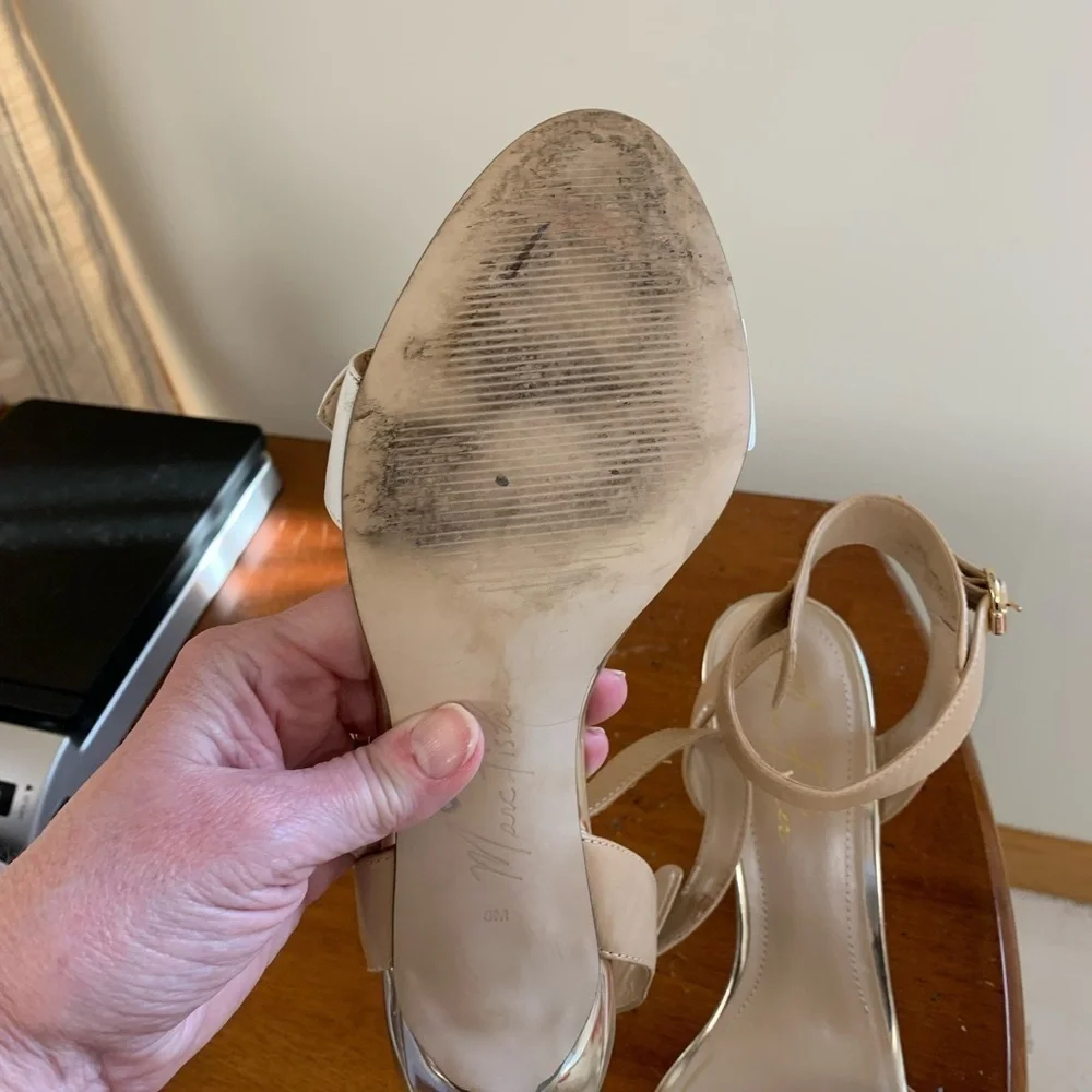 Marc Fisher malika ankle strap stiletto sandals size 8 3-4 in heel beige #easter